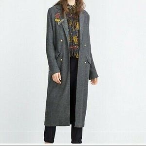 Zara Trafaluc Ladies Grey Wool Blend Long Coat